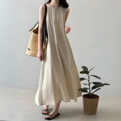 ワンピース  タンクトップ  ノースリーブ  スリムに見える  ゆったり  夏服  なし  普通  気質  新作  フレンチスタイル  ミディ丈 / ミディアム丈