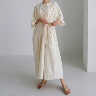 ✨大注目✨夏ラウンドネックゆったり無地半袖ワンピース