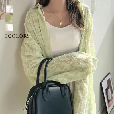 3色展開 日焼け止め 冷房対策 レース ナチュラル  フェミニン カーディガン ホワイト 白 グレー fashion ootd カジュアルコーデ ファッション コーディネート 今日のコーデ coordinate トレンドコーデ 着回しコーデ