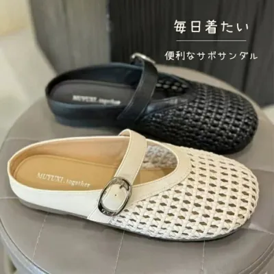 サンダル レディース サボサンダル サボ 夏用 シューズ フラット 編み込み メッシュサンダル 幅広 歩きやすい ルームウェア