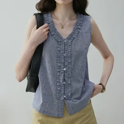 合わせやすい  ノースリーブ  Vネック  夏  ワンピース