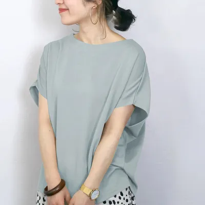 Tシャツ  ドルマンスリーブ  無地  カジュアル  コットン  半袖  ゆったり  クルーネック  夏服  コットン100%  新作  レディース  トップス
